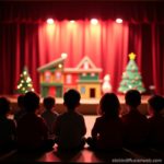 Spectacle de Noël pour maternelle : enfants émerveillés devant une scène festive